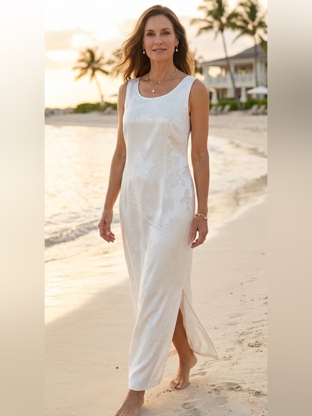 Vintage Hilo Hattie 100% Silk Ivory Maxi Dress 12 Beach Bridal Islandwear